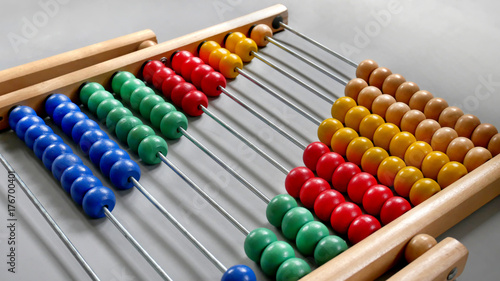 Perspective Abacus for Counting Practice  Beads Aligned Diagonally on Gray Background