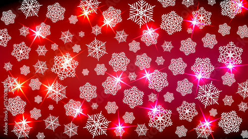 Background for the New Year mood. Merry Christmas. Snowflakes and sparkles in red tones. Gives a festive cosiness. Vector image.