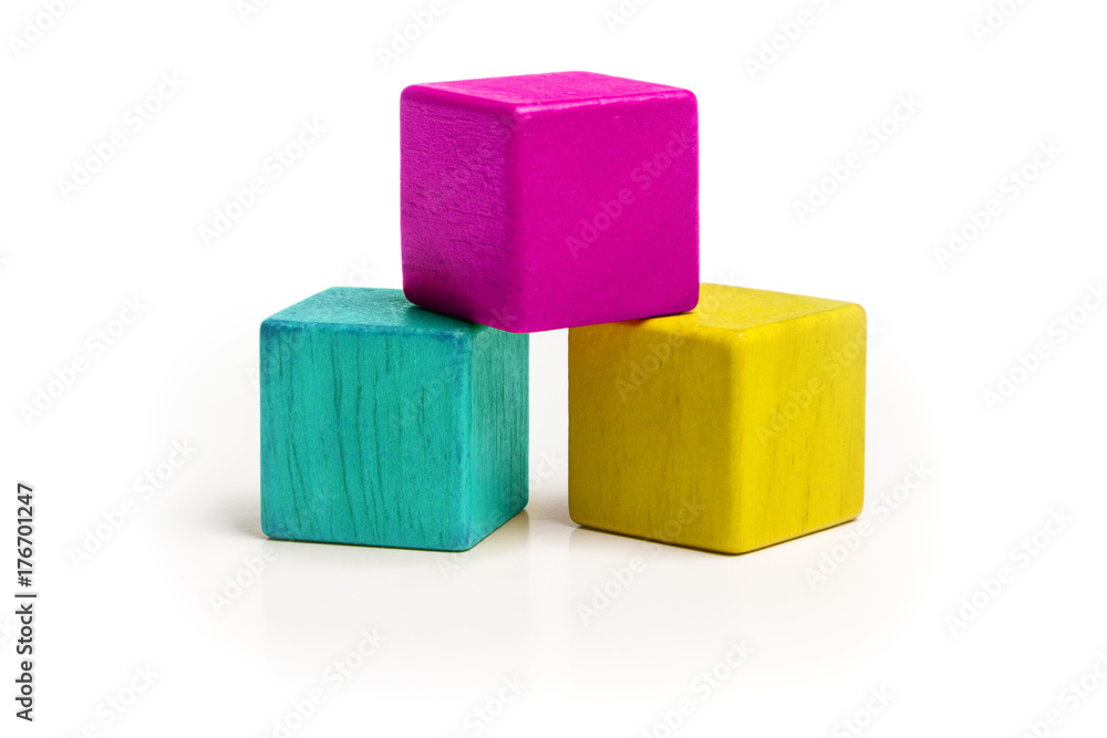 Toy Cube Blocks, CMYK Color Isolated over White Background, Three Kids ...