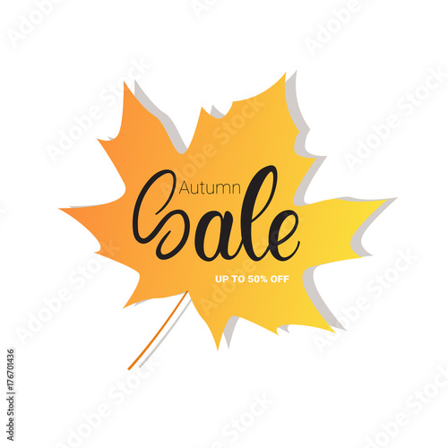Autumn Sale Seasonal Discount Banner On Maple Leaf Shopping Promotion Sticker Isolated Vector Illustration