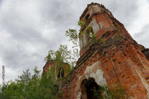 Ruined Church of the Kazan icon of the Mother of God. The  Village Of Russian Noviki. Valday district, Novgorod region, Russia photo