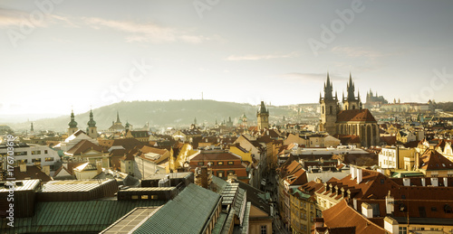 Aerial panorama of old town in Prague, Czech Republic