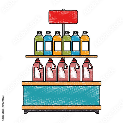 supermarket shelf with products
