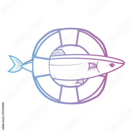 line fish with life buoy object design