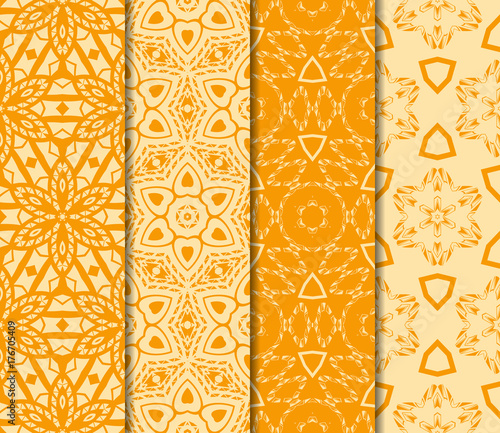 set of 4 beautiful seamless pattern with modern geometric ornament in floral style. vector illustration. for design interior, fashion industry, gift box, invitation card