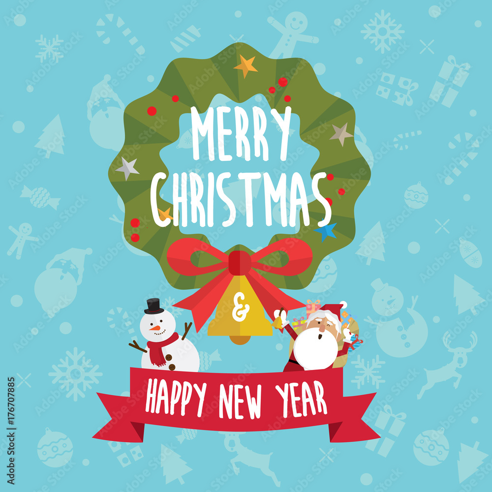 Christmas and Happy new year card icon vector