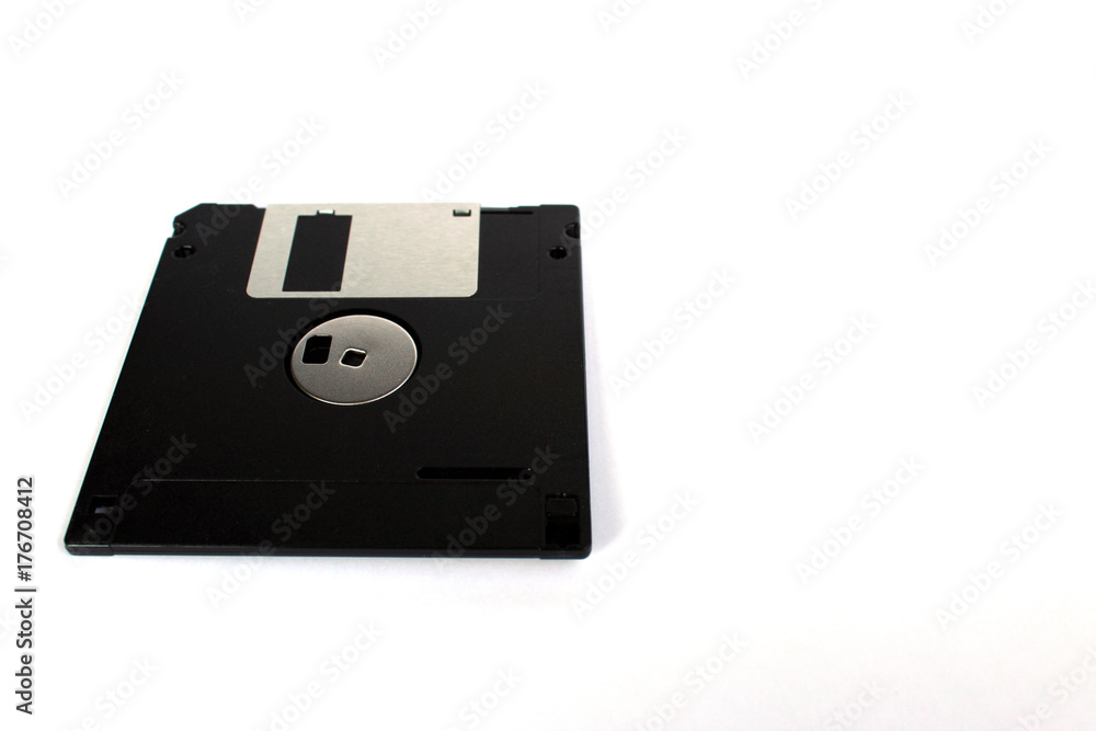 Black floppy disk isolated on white background (back side) perspective view Black floppy disk isolated on white background (back side) perspective view