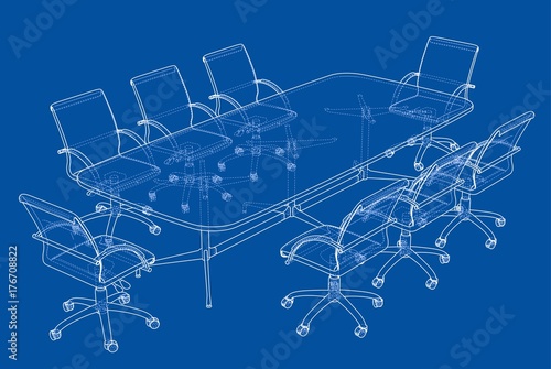 Conference table with chairs in sketch style