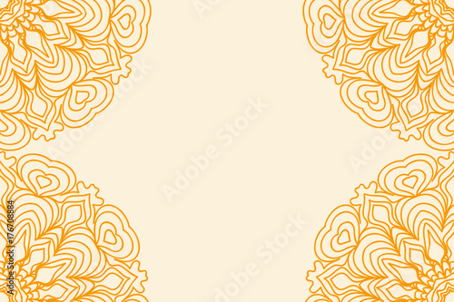 Wedding Invitation card with mandala. Template vector illustration. Orange color