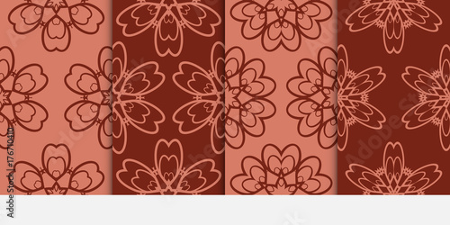 set of vector seamless pattern with abstract geometric flower. For modern design, wallpaper, textile industry. brown color