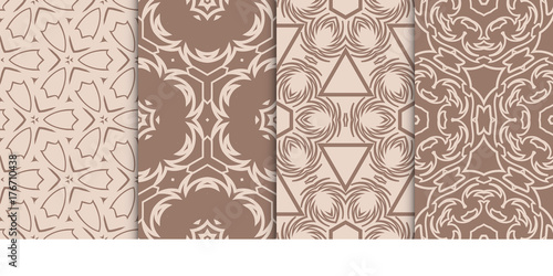 Set of 4 geometric patterns with elements of floral design. Fashion vector illustration. Seamless pattern