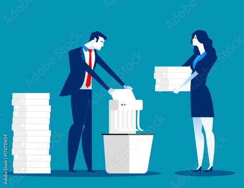 A Businessman is shredding important documents. Concept business vector illustration.
