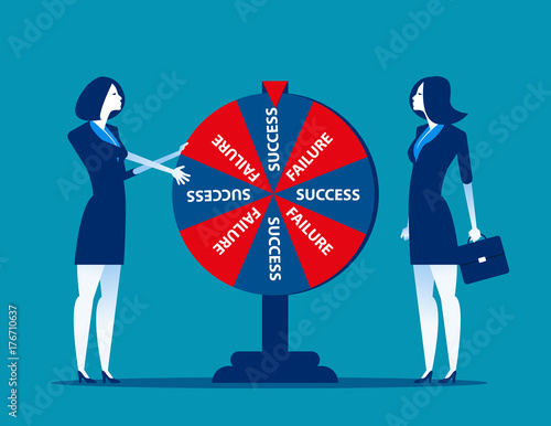 Business team and result of wheel of fortune. Concept business vector illustration.