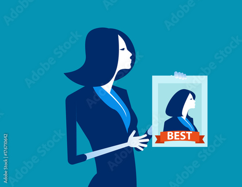 Manager holding the best worker poster. Concept business vector illustration. Flat design style.