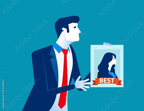 Manager holding the best worker poster. Concept business vector illustration. Flat design style.