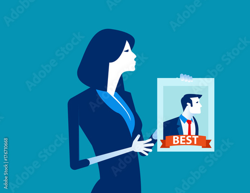 Manager holding the best worker poster. Concept business vector illustration. Flat design style.