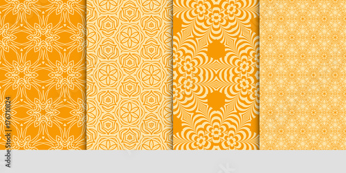 set of 4 decorative seamless ornament for decoration wallpaper, fabric print, background texture. vector illustration. orange color