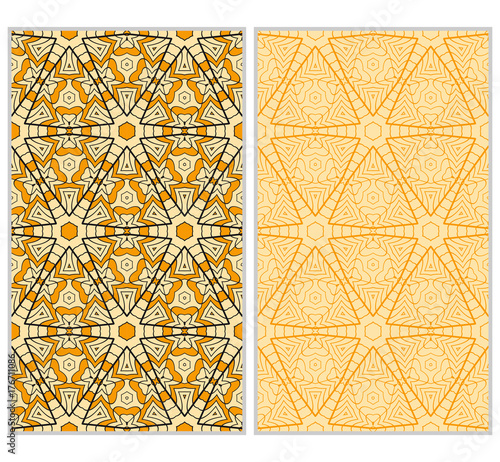 set of Decorative geometric floral seamless pattern. creative ornament. vector illustration. orange color