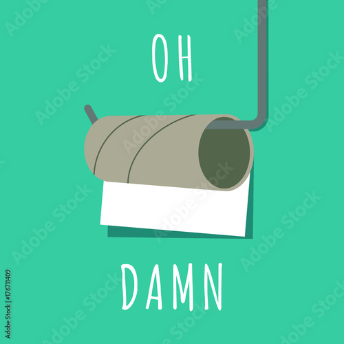 Funny concept of nearly empty toilet paper. Vector illustration. Modern flat design.