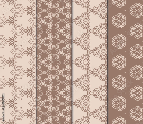 set of design seamless pattern with creative geometric ornament. vector illustration. coffee color