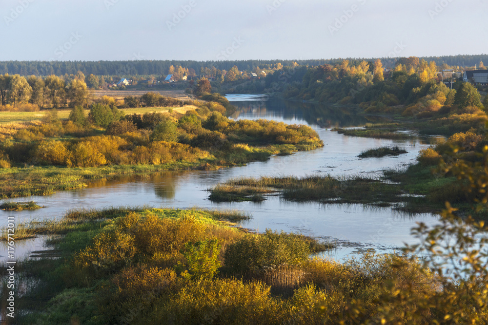 River Nerl on the background of the autumn countryside, Russia