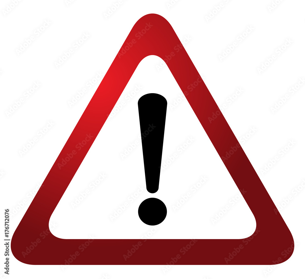 Red triangle warning alert sign vector illustration. Caution 3d attention sign red and white. Black exclamation point. Note, care, notice mark Red triangle warning alert sign vector illustration. Caution 3d attention sign red and white. Black exclamation point. Note, care, notice mark