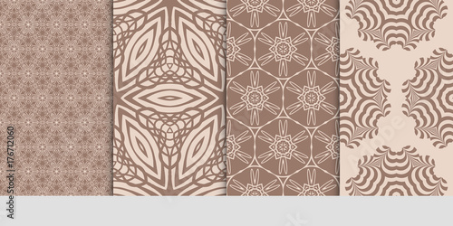 set of art geometric seamless pattern. vector illustration. beige color