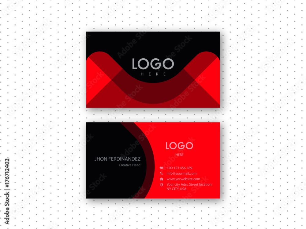 Modern red wave shape business card