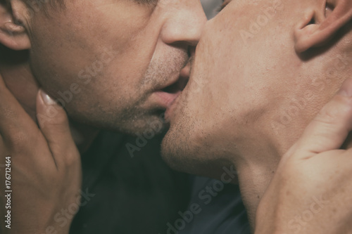 Kiss. Love and romance. Two beautiful men. 