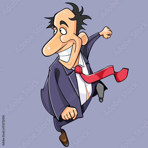 cartoon happy man in suit and tie fun runs