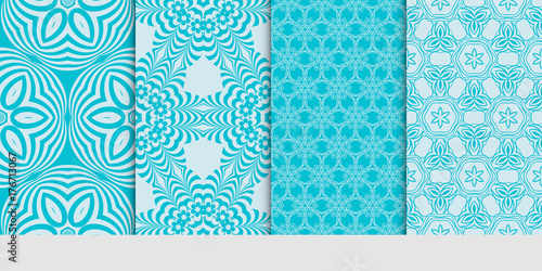 set of simple geometric decorative seamless pattern. vector illustration. for interior design, wallpaper, textiles. blue color
