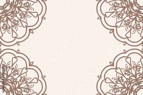 template of greeting card with floral mandala ornament. beige color. vector illustration. for invitation card, holiday background. vintage