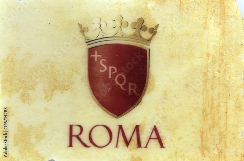 Spqr ancient Rome motto writing on a marble tile