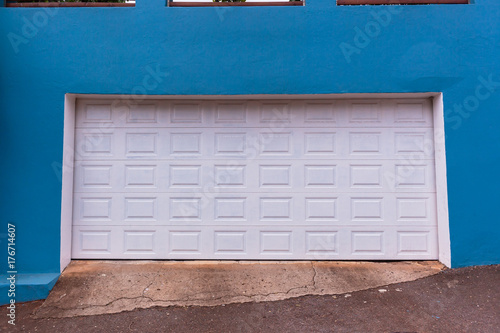 Car Double Garage White Door Blue Entrance