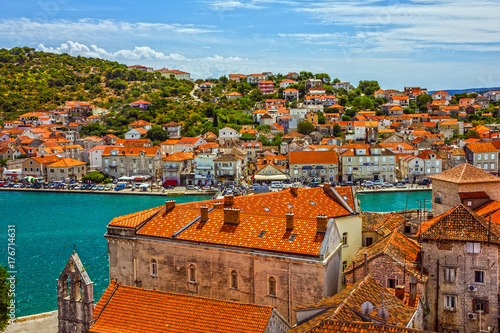 Trogir seafront view, Croatia, Croatian tourist destination.