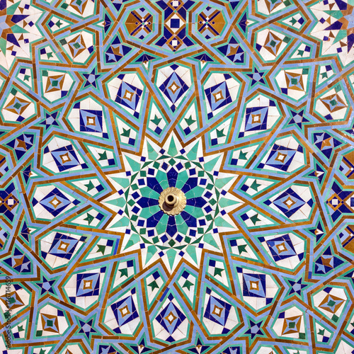 Moroccan mosaic tile  ceramic decoration of Hassan II Mosque  Casablanca  Morocco