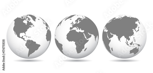Gray globes with continents - stock vector