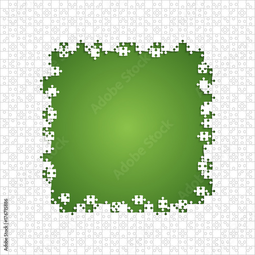 Frame White Puzzles Pieces Green - Vector Jigsaw