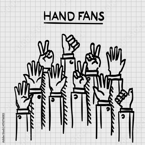 Sketch fans hands up art Vector illustration