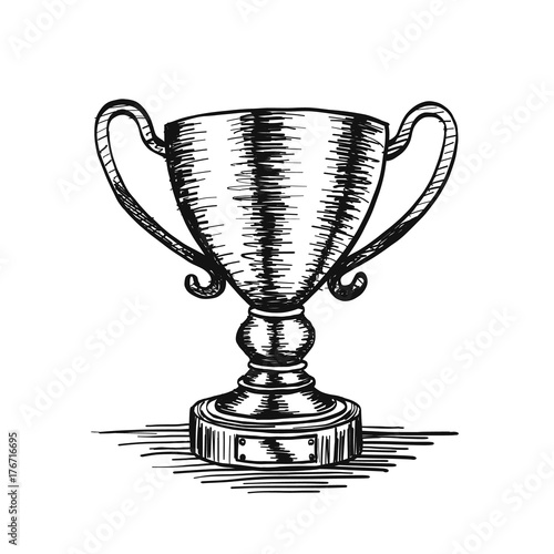 Sketch of hand drawn winner cup vintage. Vector illustration