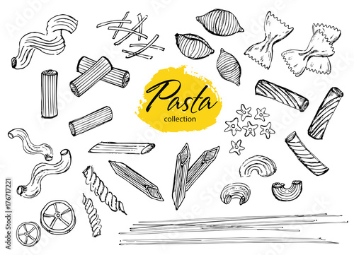 Vector hand drawn pasta set.