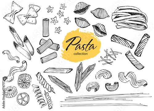 Vector hand drawn pasta set.