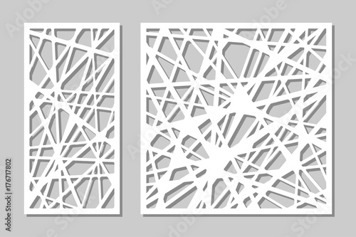 Set decorative panel laser cutting. wooden panel. Elegant modern geometric abstract pattern. Ratio 1:2, 1:1. Vector illustration.