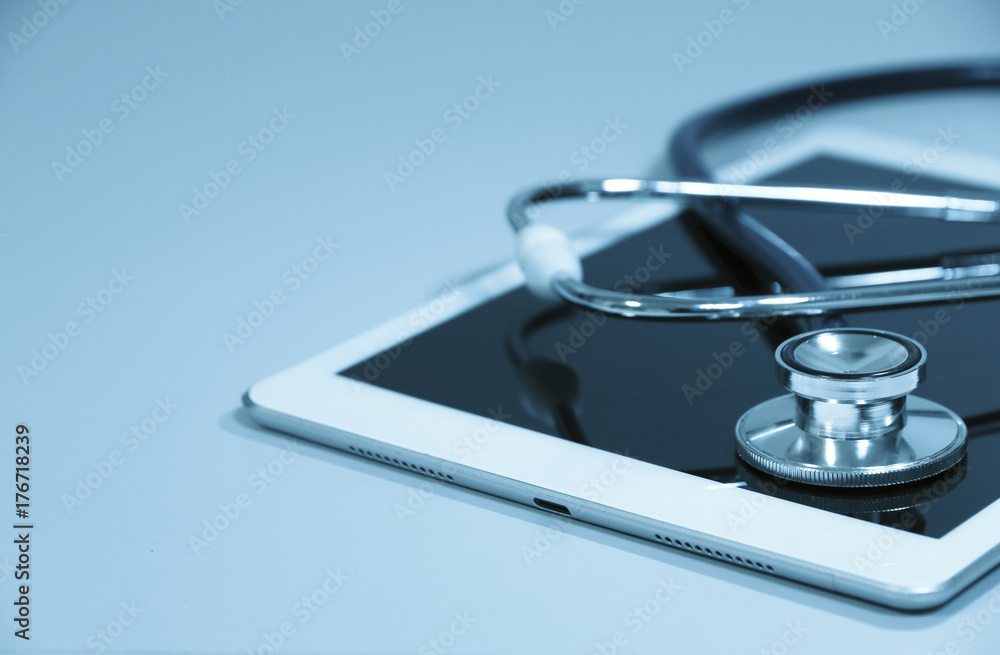 stethoscope On the tablet In lab stethoscope On the tablet In lab