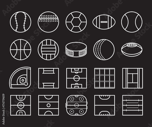 Sport Balls and Playing Field Icon set