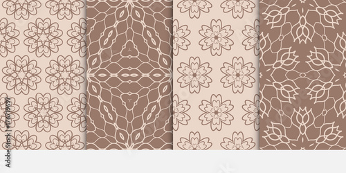 set of Ornamental design. Modern seamless geometry pattern. Vector illustration. For interior design, printing, web and textile design. beige color