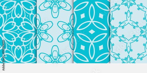 set of fashion design floral seamless pattern. Luxury texture for wallpaper, invitation. Vector illustration. blue color.