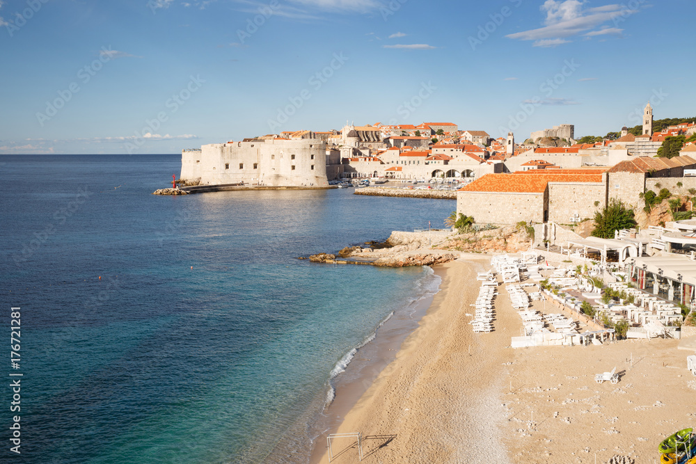 One of the most beautiful Banje beach with views of the fort of St. John, old port. Dubrovnik, Croatia