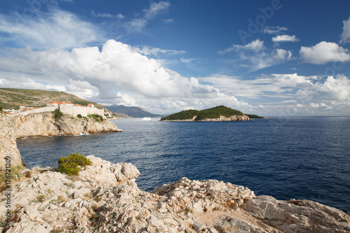 steep banks near Dubrovnik overlooking the island Lokrum in the Adriatic Sea. Croatia