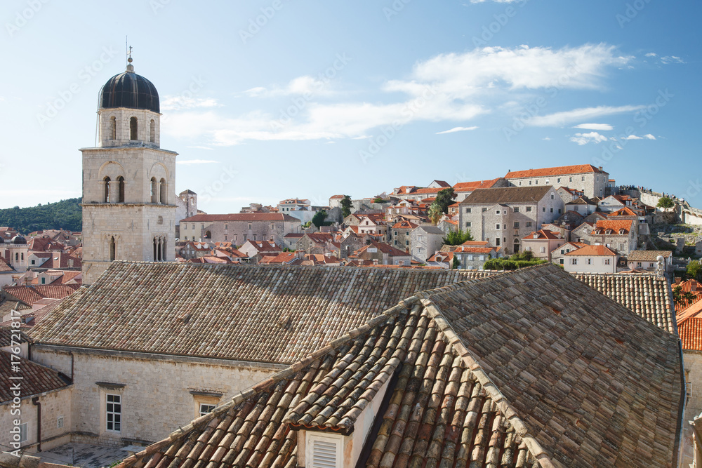 view of the bell tower of the Franciscan monastery. Croatia, Dubrovnik